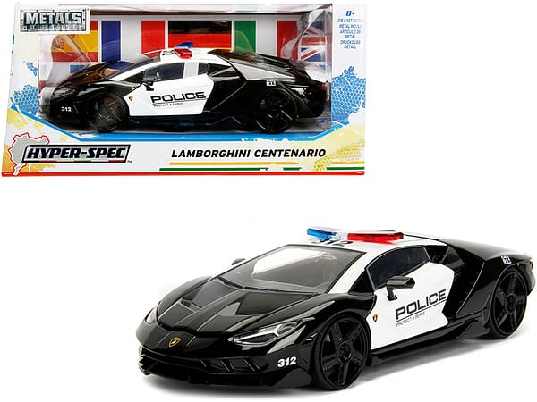 Lamborghini Centenario "Police" Black and White "Hyper-Spec" Series 1/24 Diecast Model Car by Jada