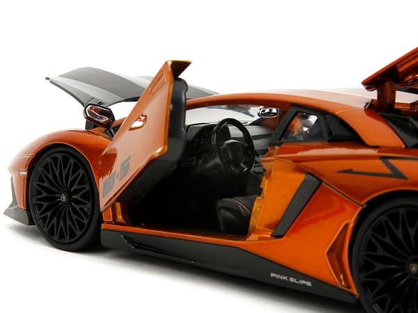 Lamborghini Aventador SV Orange Metallic with Carbon Hood "Pink Slips" Series 1/24 Diecast Model Car by Jada