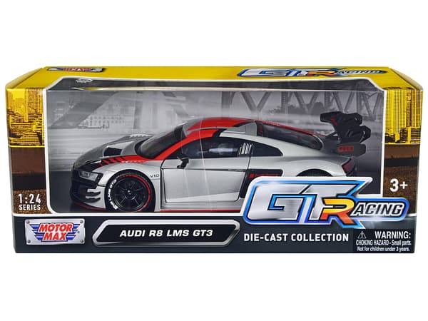 Audi R8 LMS GT3 Silver Metallic with Graphics GT Racing Series 1/24 Diecast Model Car by Motormax