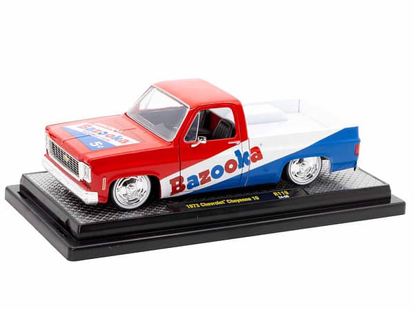 1973 Chevrolet Cheyenne 10 Pickup Truck Red and Blue with White Stripe "Bazooka Bubble Gum" Limited Edition to 6250 pieces Worldwide 1/24 Diecast Model Car by M2 Machines