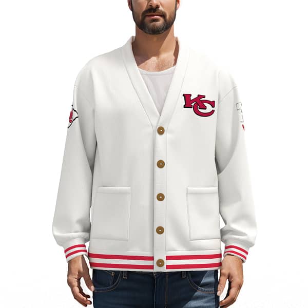 Kansas City Chiefs Unisex V-neck Knitted Fleece Cardigan With Button Closure