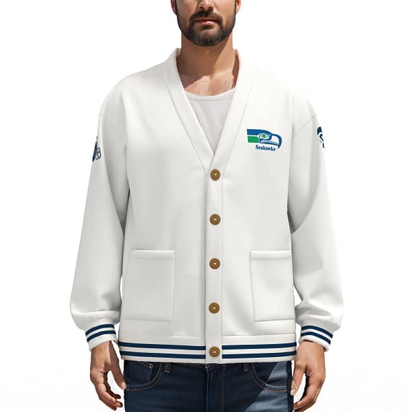 Seattle Seahawks Unisex V-neck Knitted Fleece Cardigan With Button Closure