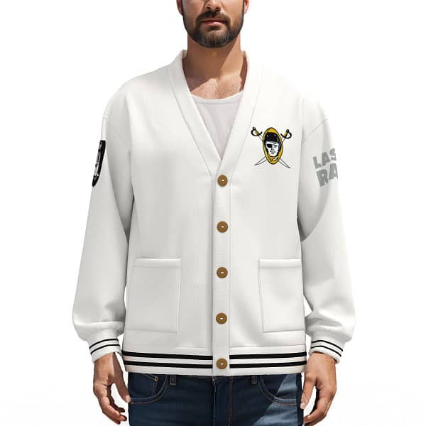 Las Vegas Raiders Unisex V-neck Knitted Fleece Cardigan With Button Closure